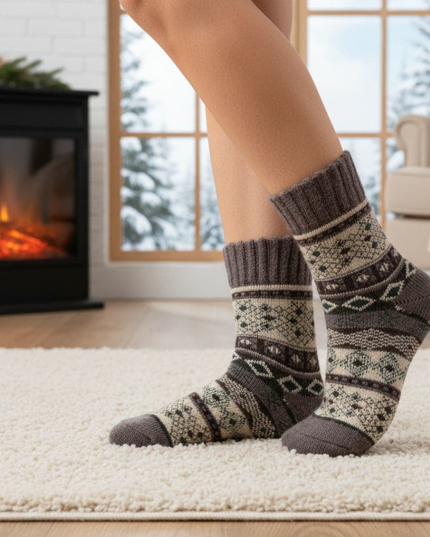Thermal Unisex Winter Socks | Thick Knit Geometric Pattern Hiking Socks hover