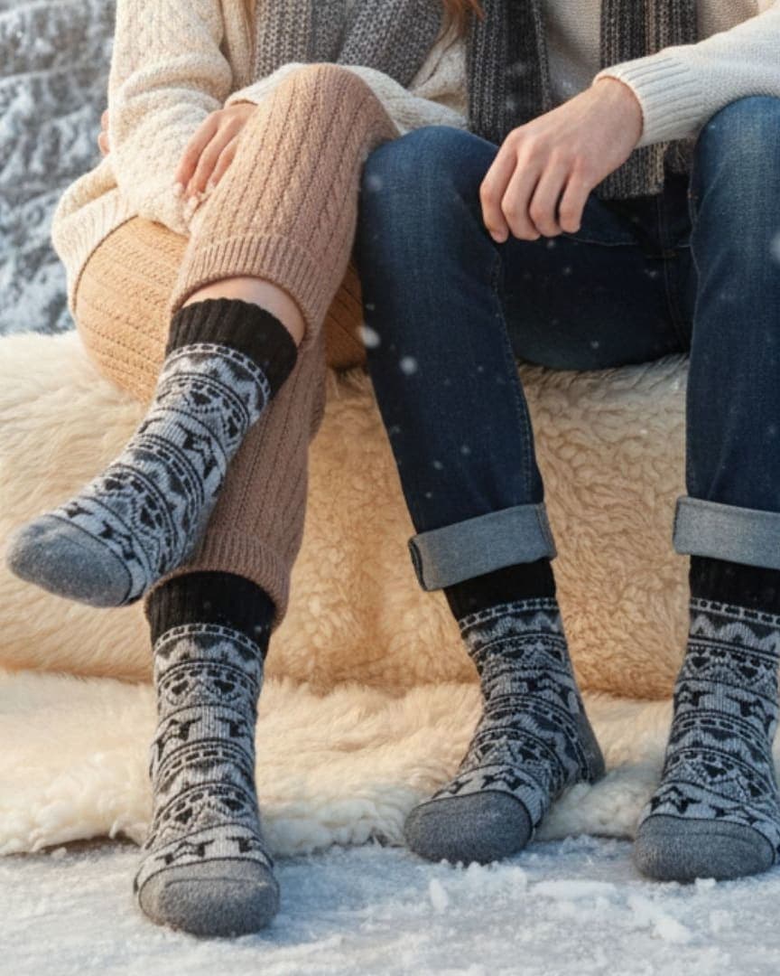 Heavyweight Nordic Unisex Winter Socks | Black & Grey Thermal Lounge Socks