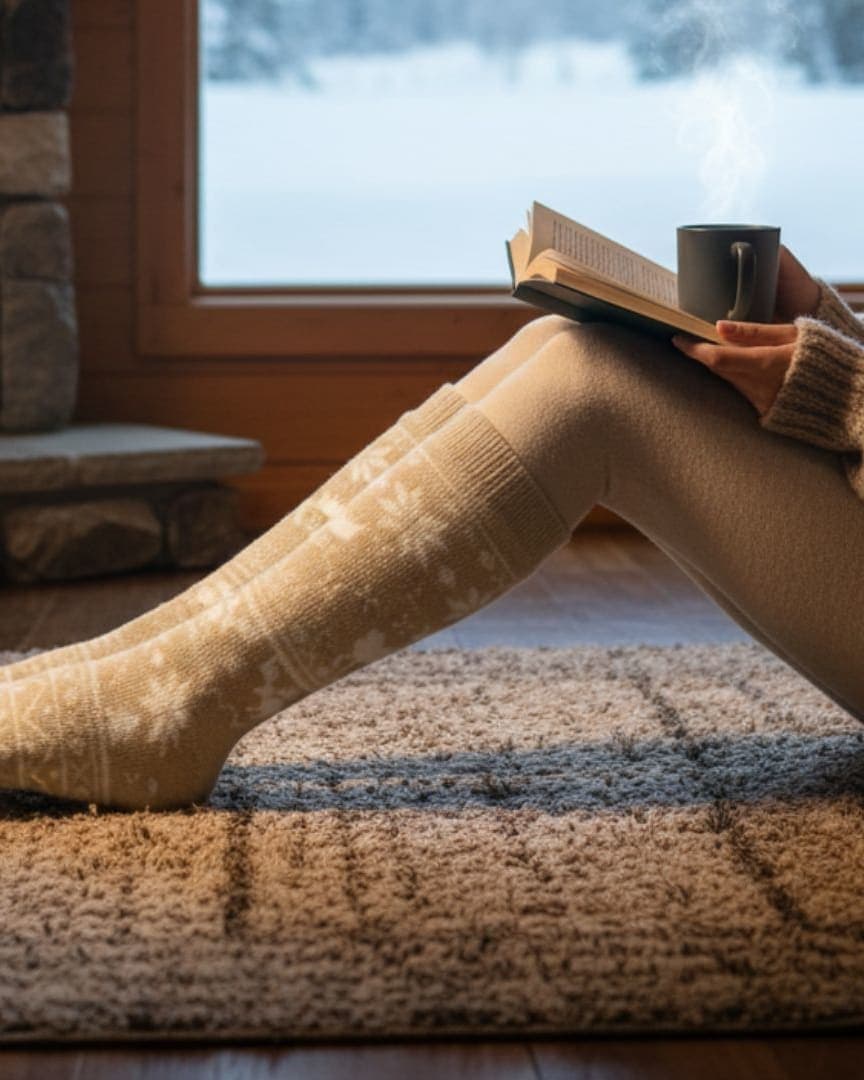 Ultra-Long Over-the-Knee Unisex Thermal Socks | Cream Nordic Thigh High Knit