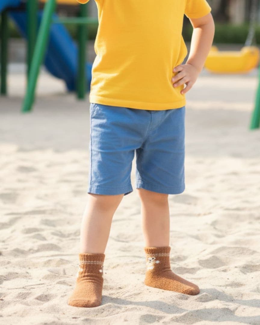 Soft Fuzzy Critter Kids Ankle Socks | Brown Animal Motif Short Socks