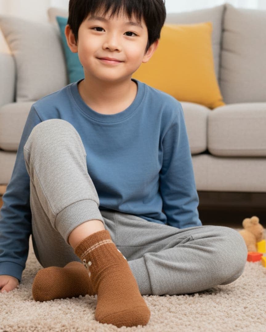 Soft Fuzzy Critter Kids Ankle Socks | Brown Animal Motif Short Socks hover