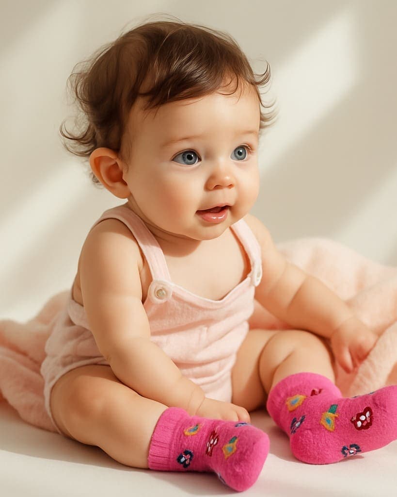 Bright Pink Cartoon Baby Crew Socks – Fun Character Print