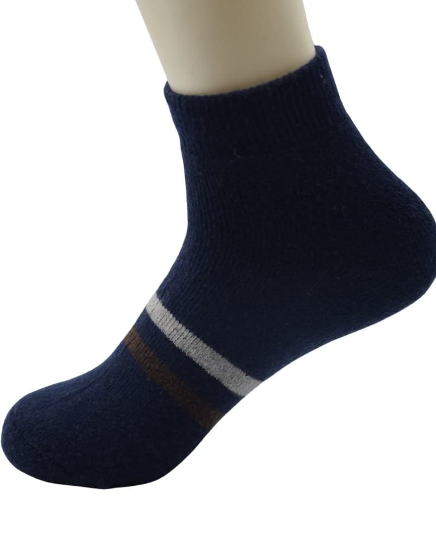 Men's Premium Navy Blue Ankle Woolen Socks with Contrast Triple Stripe hover