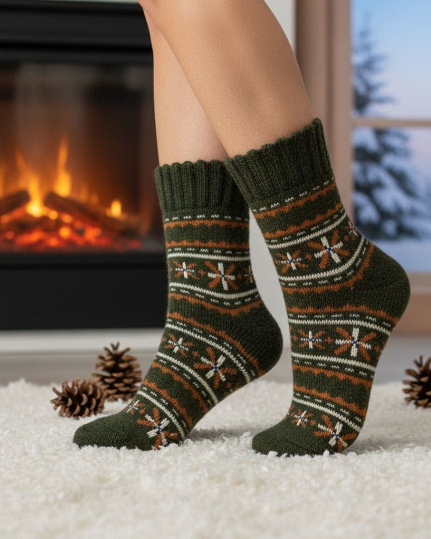 Rustic Forest Wool Blend Unisex Winter Socks | High-Cut Thermal Patterned Socks1 hover