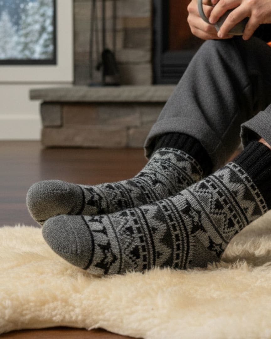 Heavyweight Nordic Unisex Winter Socks | Black & Grey Thermal Lounge Socks1 hover