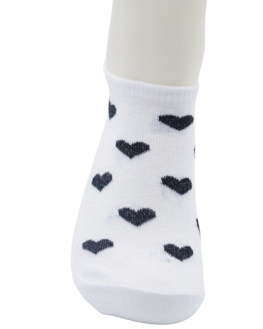 White Ankle Socks with Black Heart Print – Cute, Comfy & Stylish